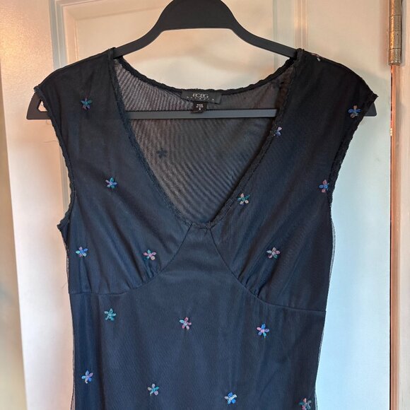 Vintage Midi Dress Y2K BCBG Embroidered Mesh Floral Dress S Fairy Whimsigoth - Picture 2 of 11